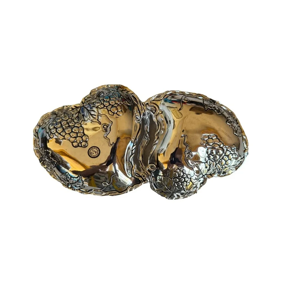 Silver‎ Plated Grape Double Heart Dish Godinger Silver Art Serving Tray Snacks